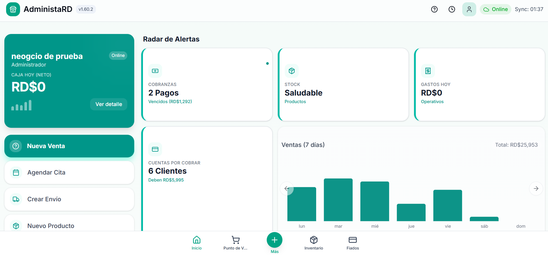 Dashboard principal de AdministraRD